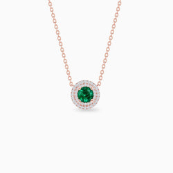 Emerald with Halo Diamonds Rose Gold Pendant