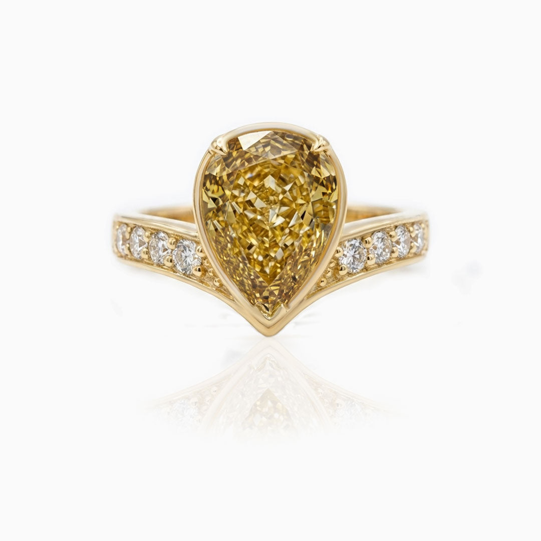 Fancy Yellow Pear Shape Diamond Yellow Gold Ring