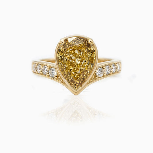 Fancy Yellow Pear Shape Diamond Yellow Gold Ring