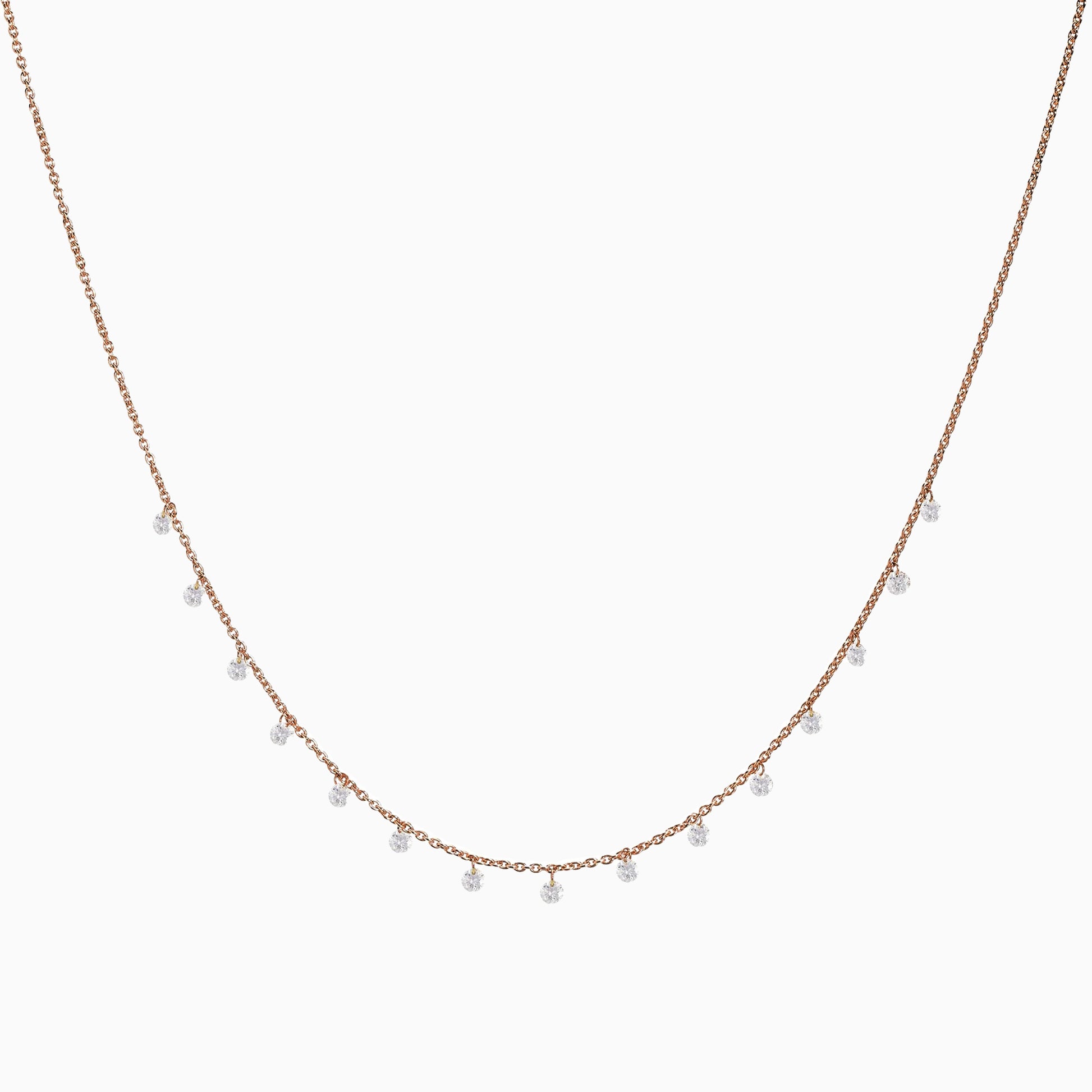 Floating Diamonds Necklace in Rose Gold on a white background