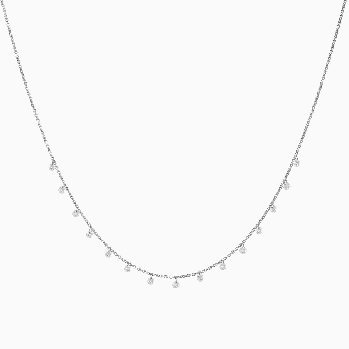 Floating Diamonds Necklace in White Gold on a white background