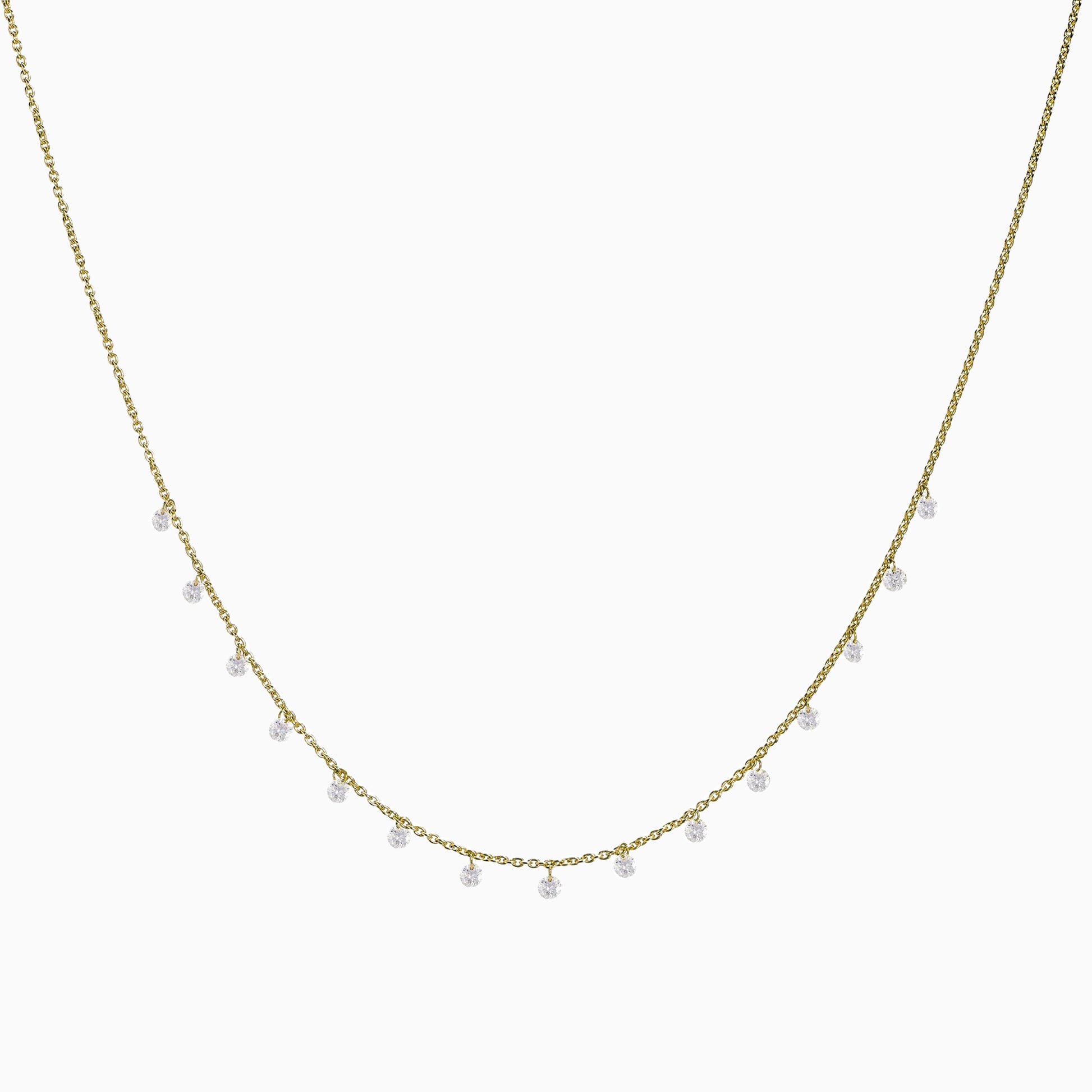 Floating Diamonds Necklace in Yellow Gold on a white background