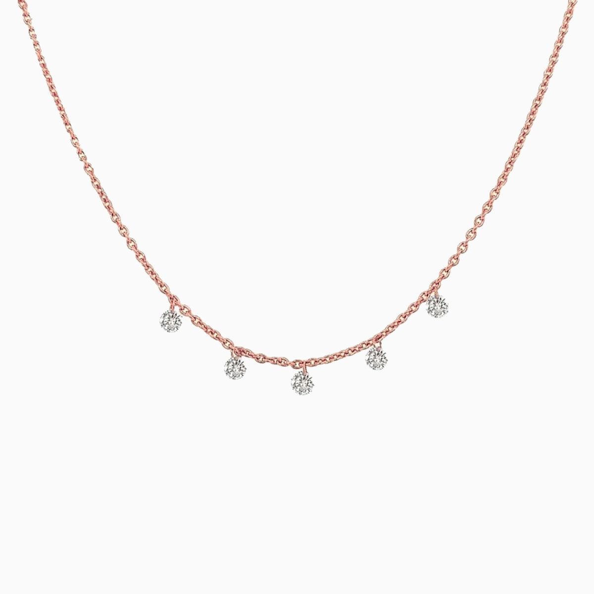 Floating Five Diamond Necklace in Rose Gold