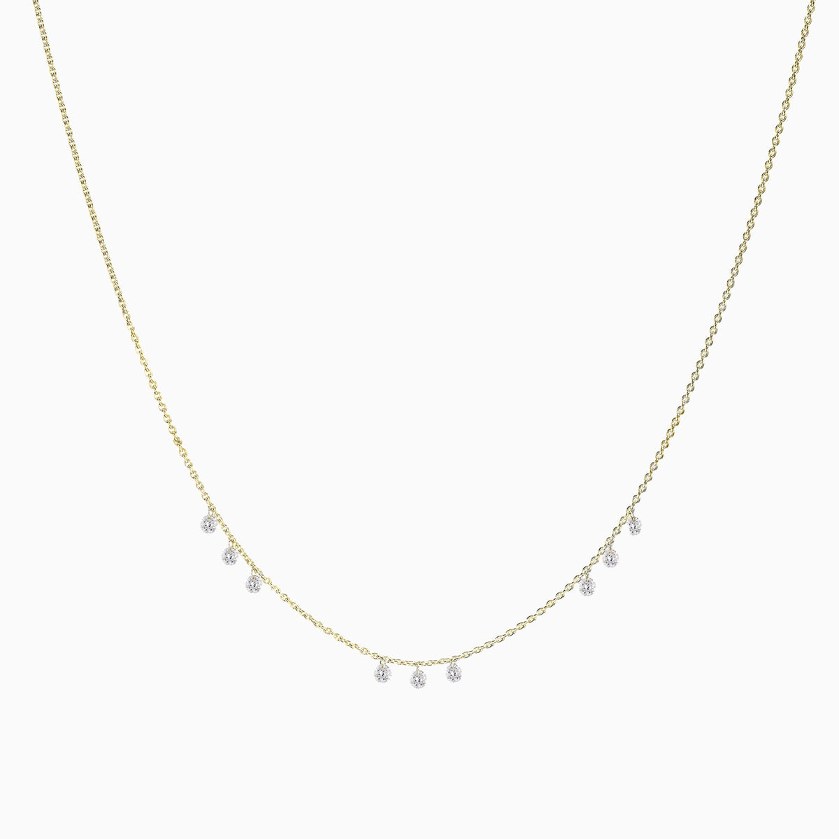 Floating Nine Diamonds Necklace in Yellow Gold