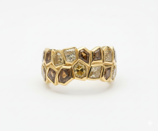 Fancy Shape Diamond Yellow Gold Gaudi Ring