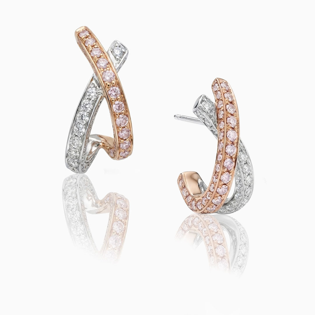 Pink & White Diamonds Gold Earrings