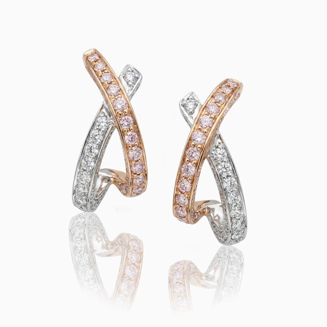 Pink & White Diamonds Gold Earrings