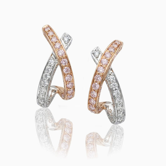 Pink & White Diamonds Gold Earrings