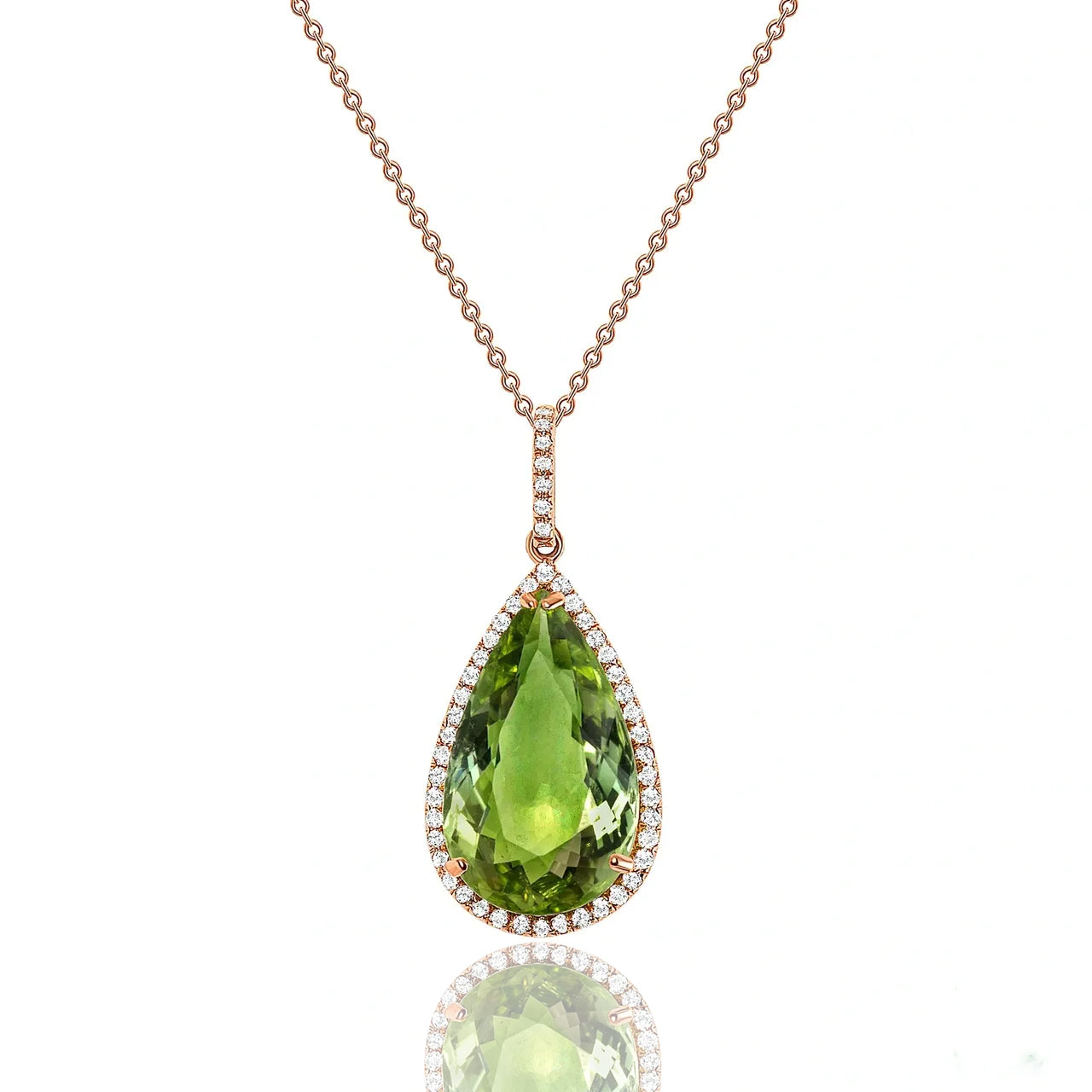 Unheated Green Tourmaline & Diamond Yellow Gold Pendant