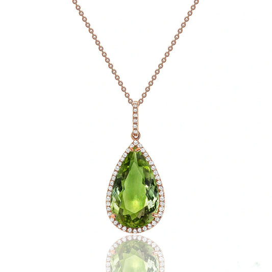 Unheated Green Tourmaline & Diamond Yellow Gold Pendant