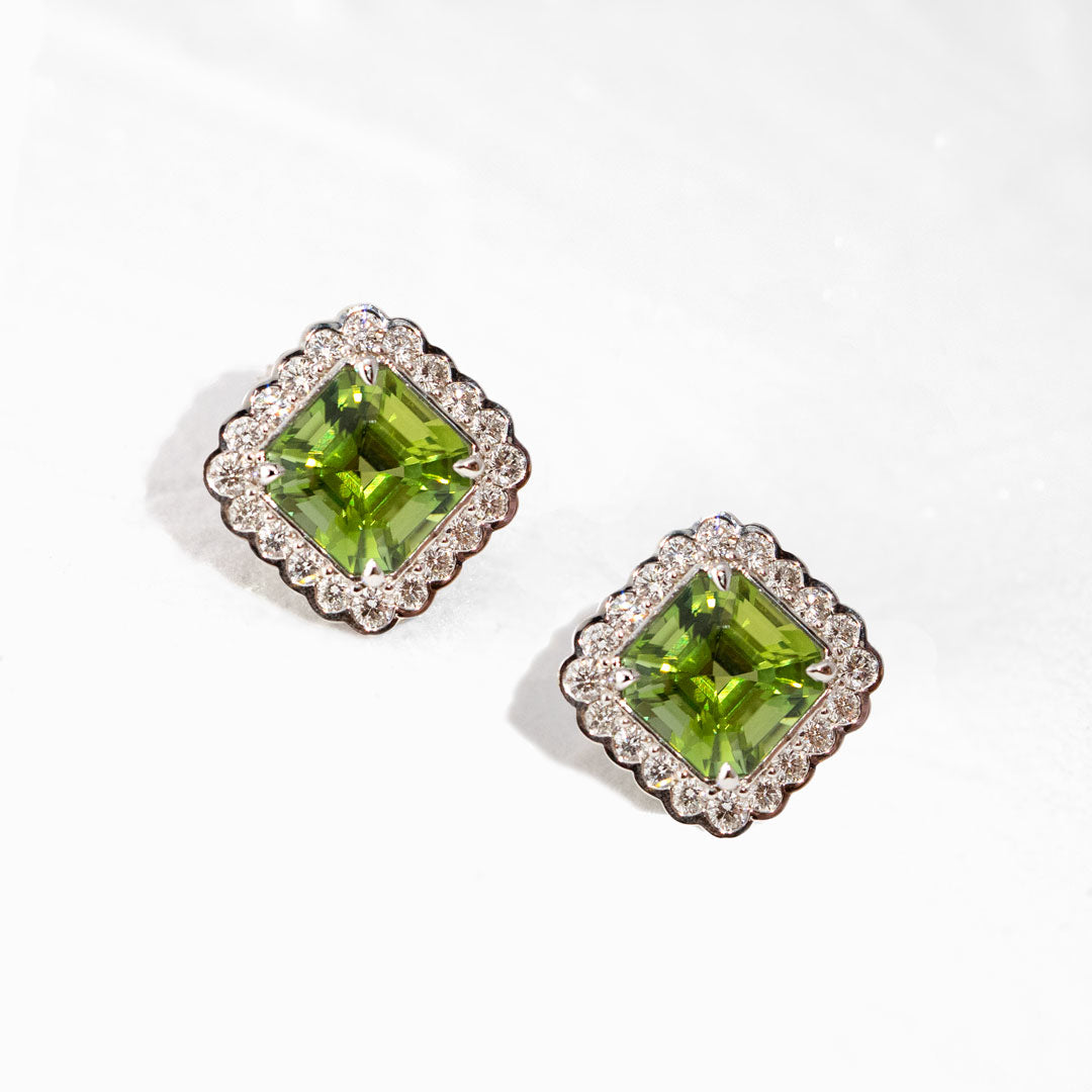 Asscher-Cut Green Tourmaline Earrings