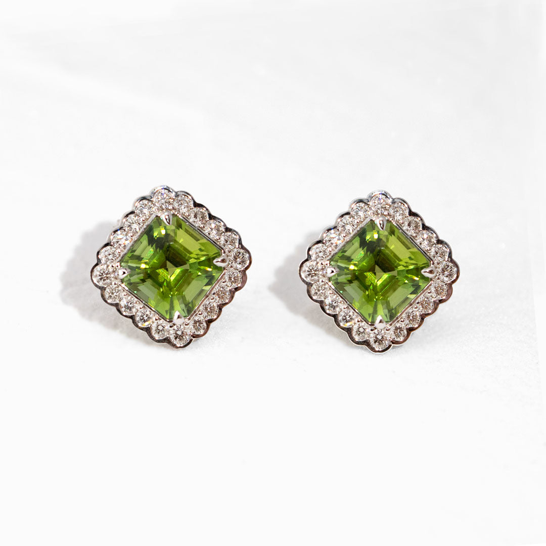 Asscher-Cut Green Tourmaline Earrings