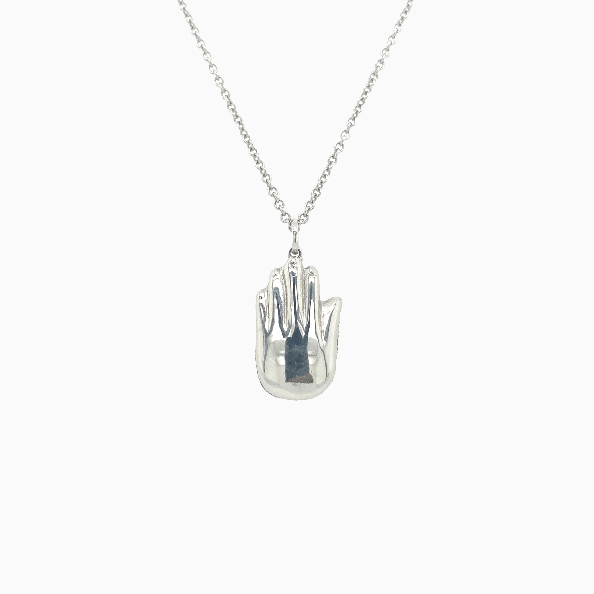 Hamsa (Hand of God) Diamond Pave Necklace on a white background