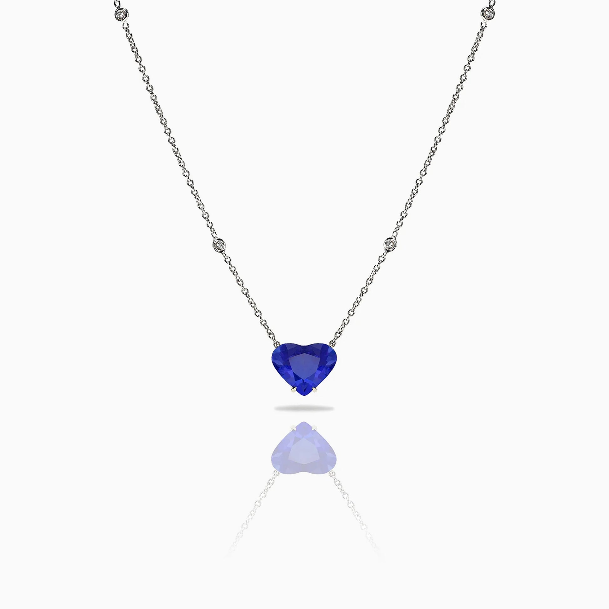 Heart Shape Large Sapphire Necklace on a white background