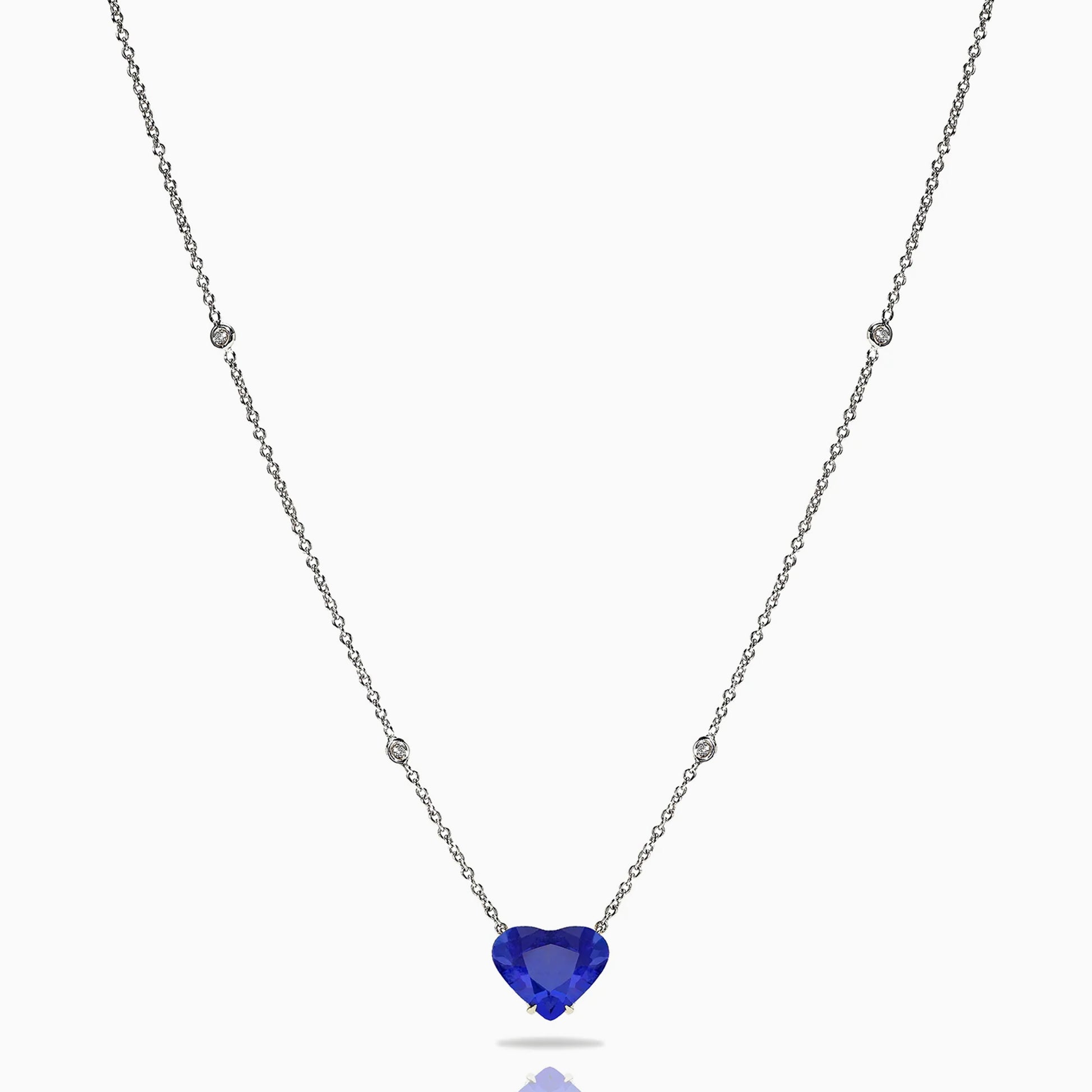 Heart Shape Large Sapphire Necklace on a white background