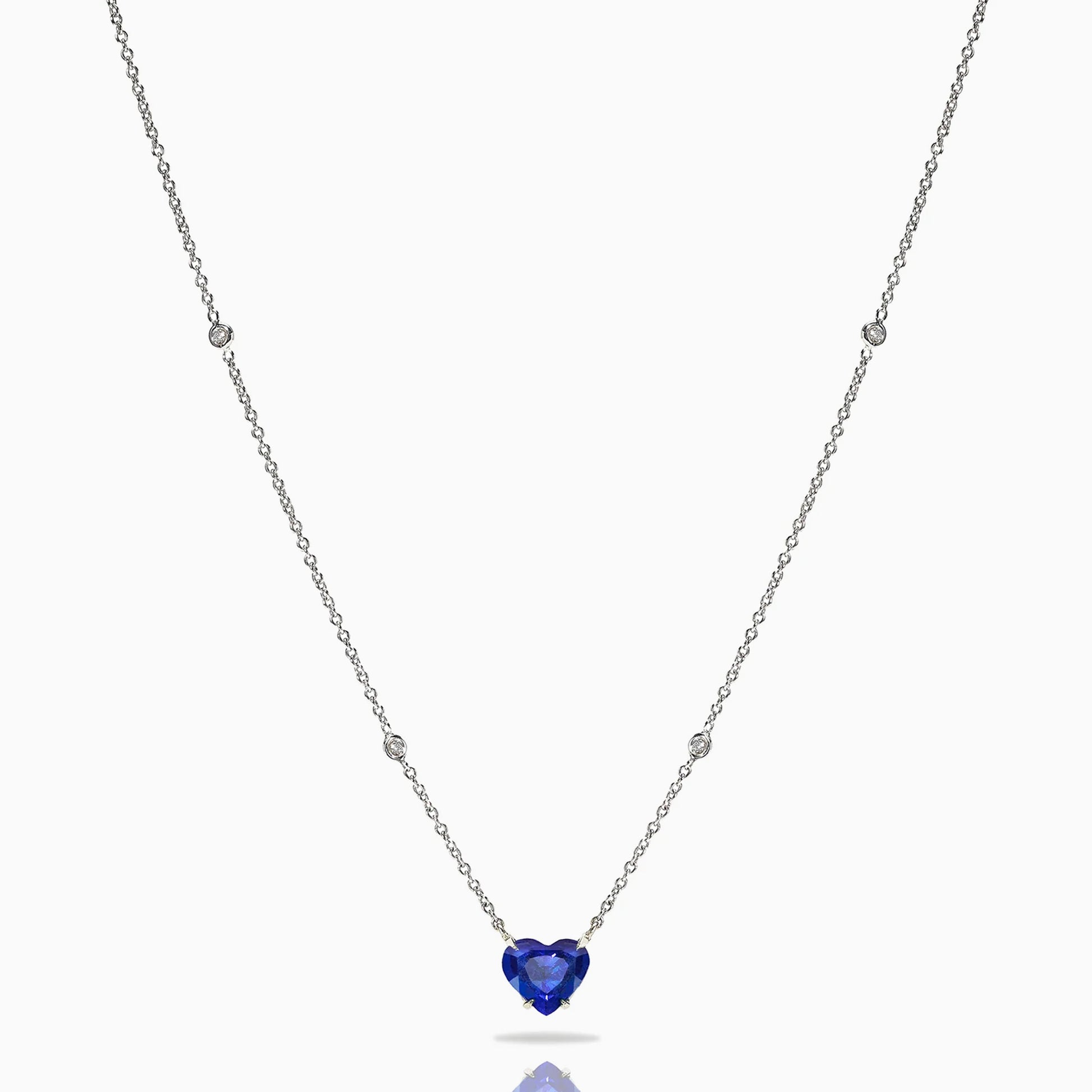 Heart Shape Sapphire Necklace on a white background