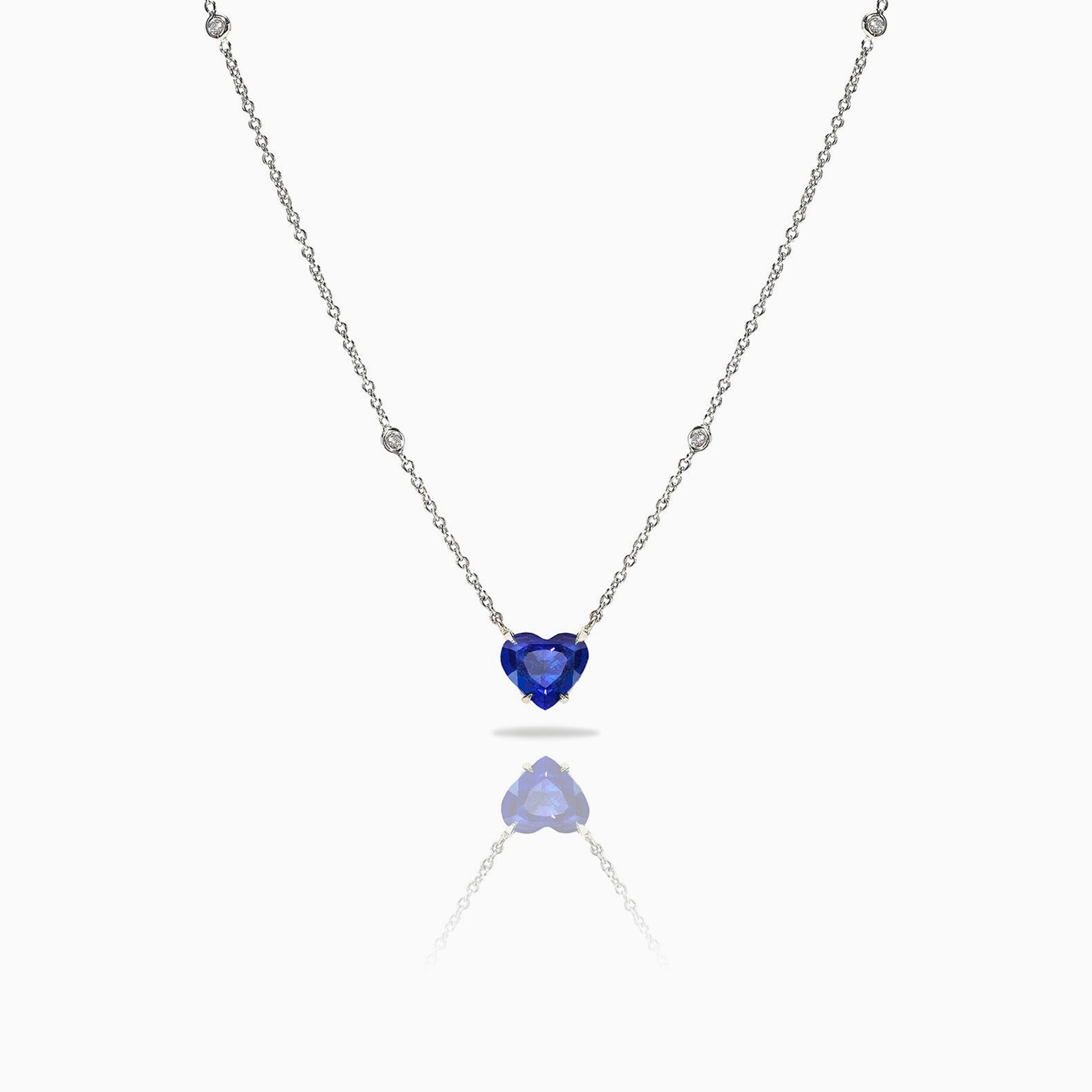 Heart Shape Sapphire Necklace on a white background