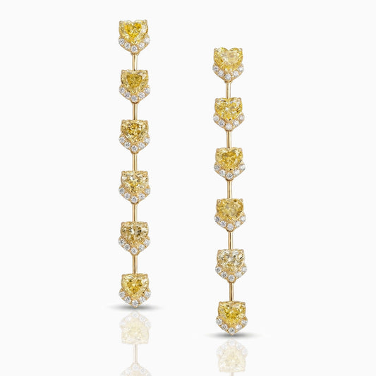 Heart Shape Yellow Diamond Gold Earrings