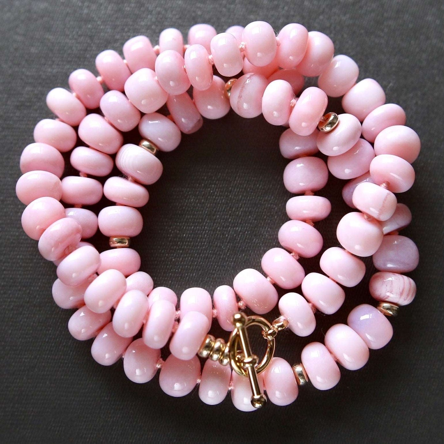 Pink Opal Bracelet/Necklace with Yellow Gold Toggle Clasp