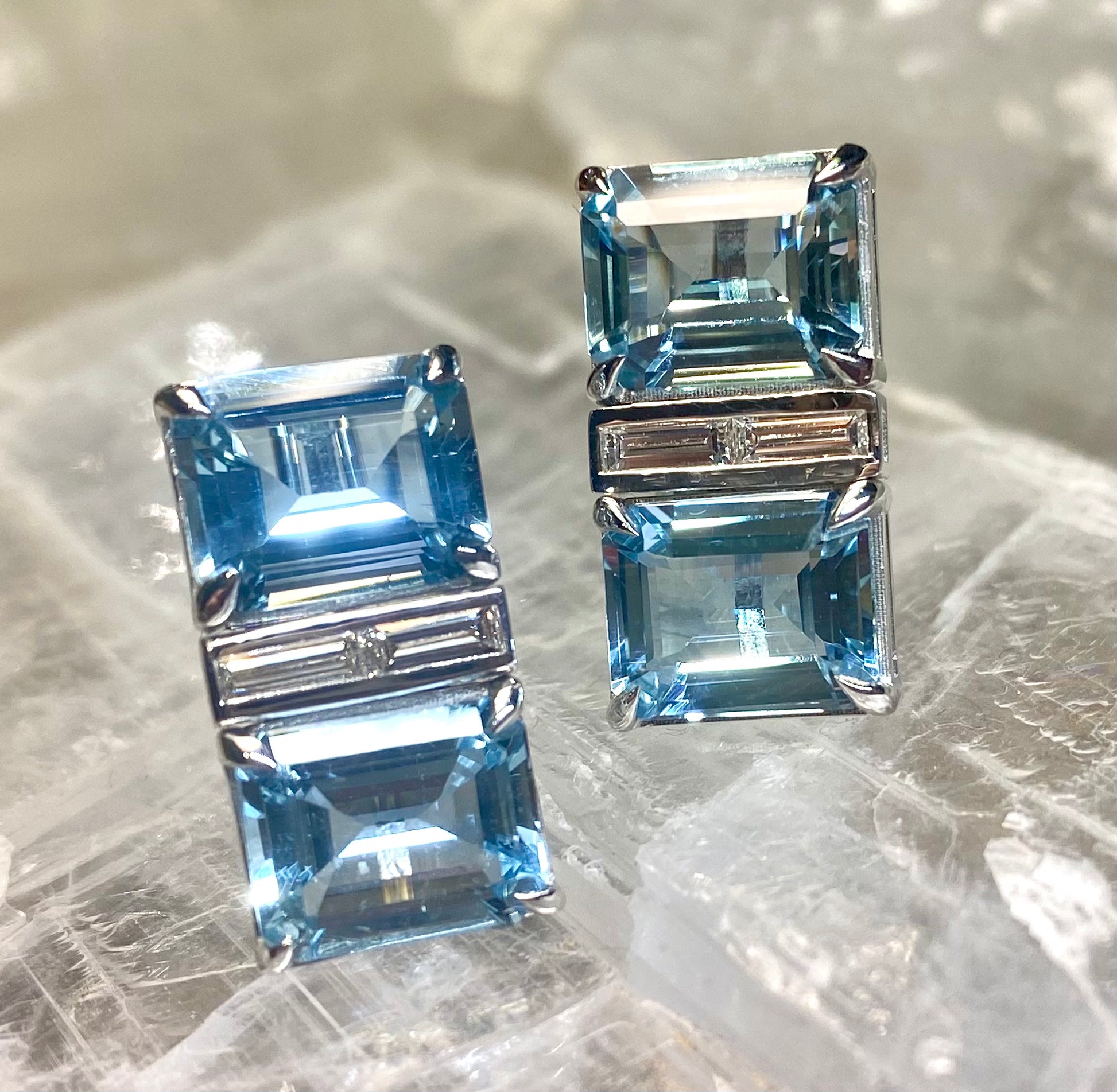Close-up Of Aquamarine & Diamond Deco Gold Earrings