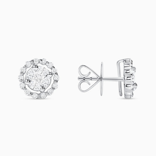 Illusion-Set Halo Diamond Stud Earrings on a white background