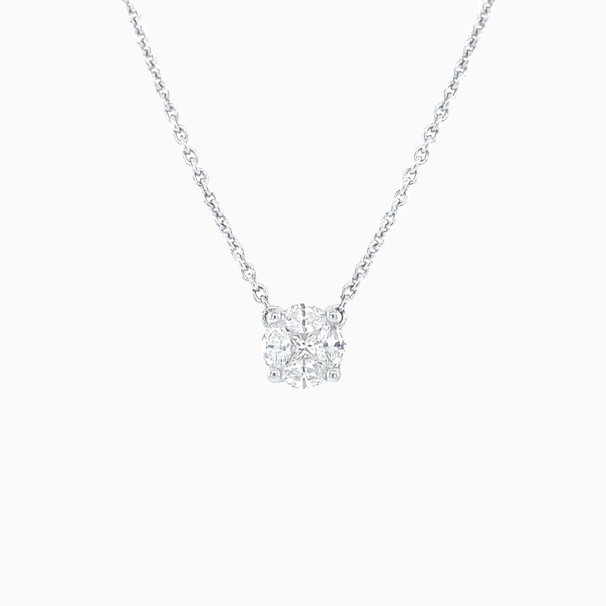 Illusion Set Diamond White Gold Necklace on a white background