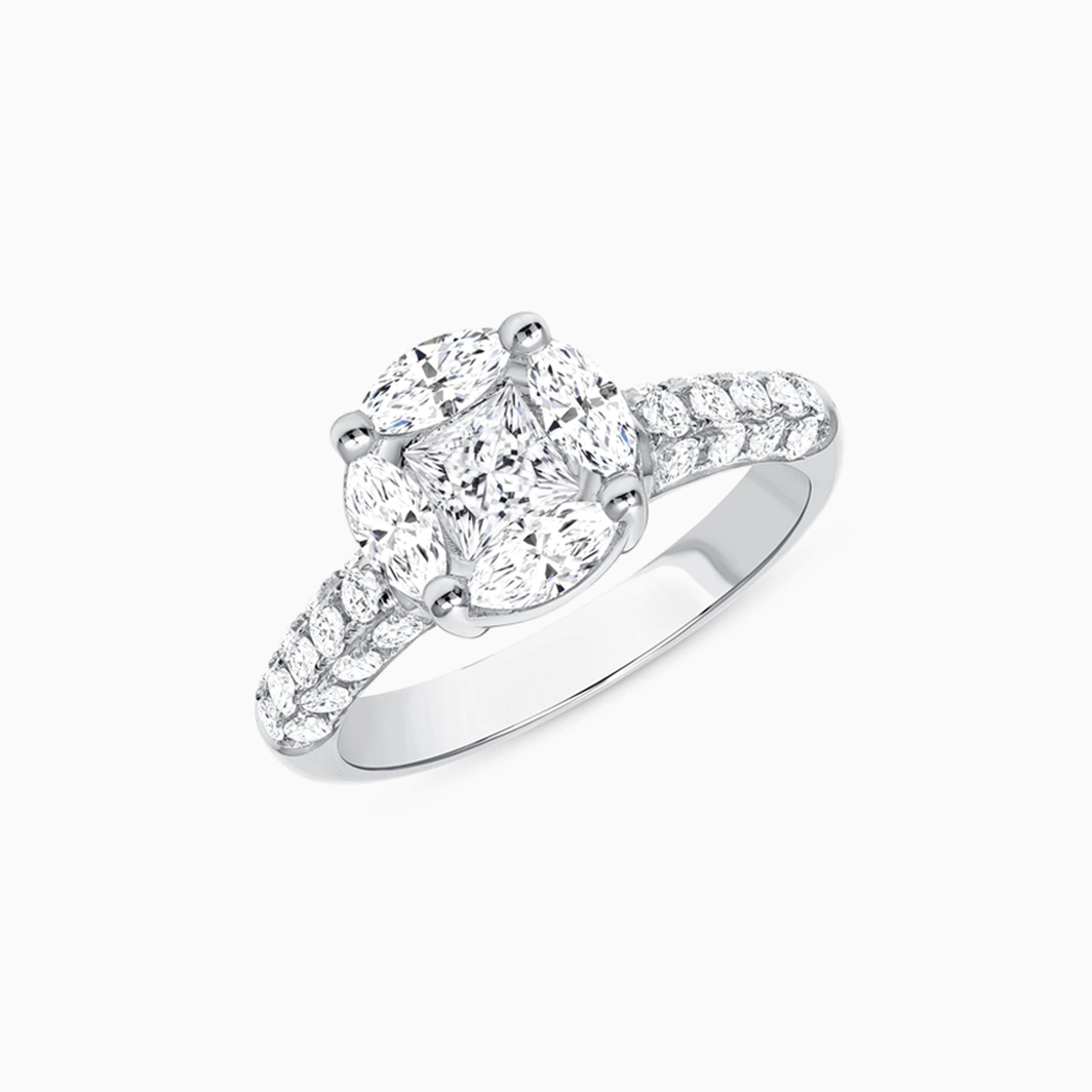 Illusion Set Pave Diamond Engagement Ring on a white background
