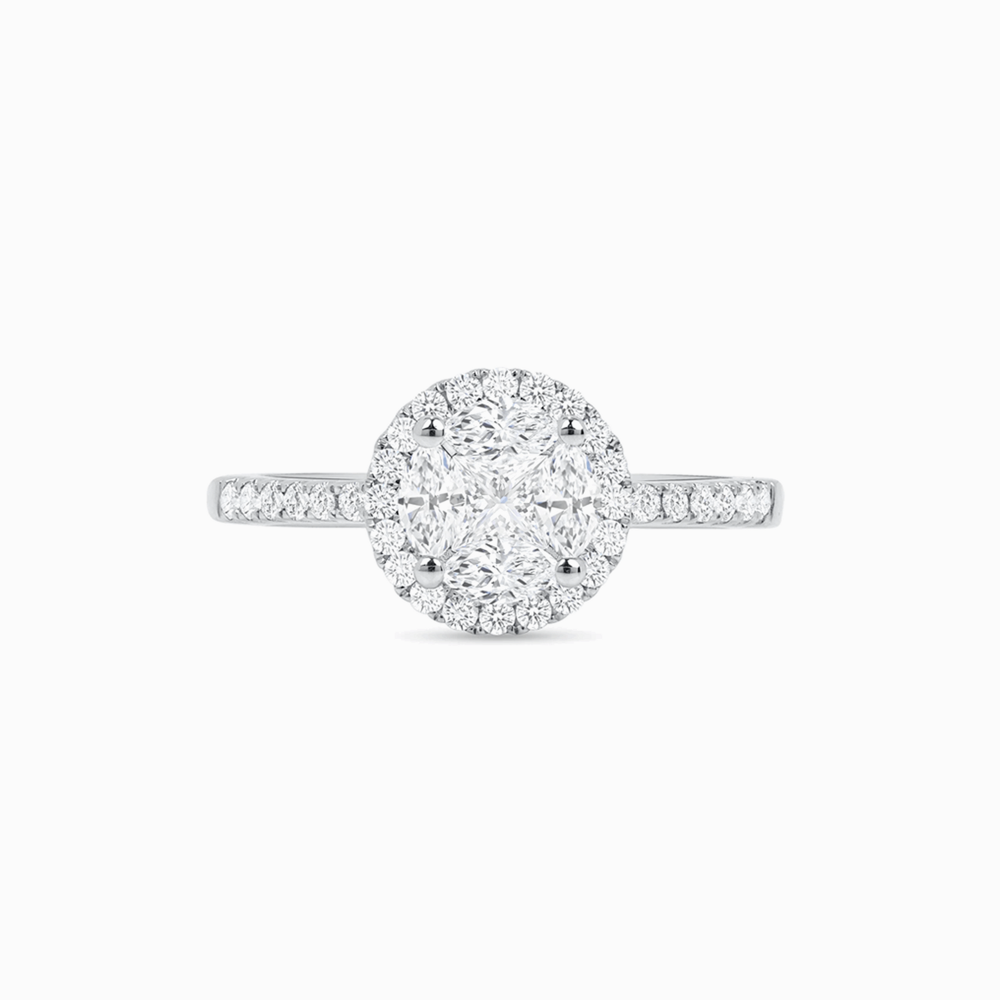 Illusion Set Halo Diamond White Gold Engagement Ring on a white background