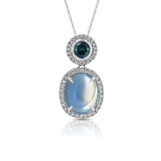 Montana Sapphire & Moonstone White Gold Pendant
