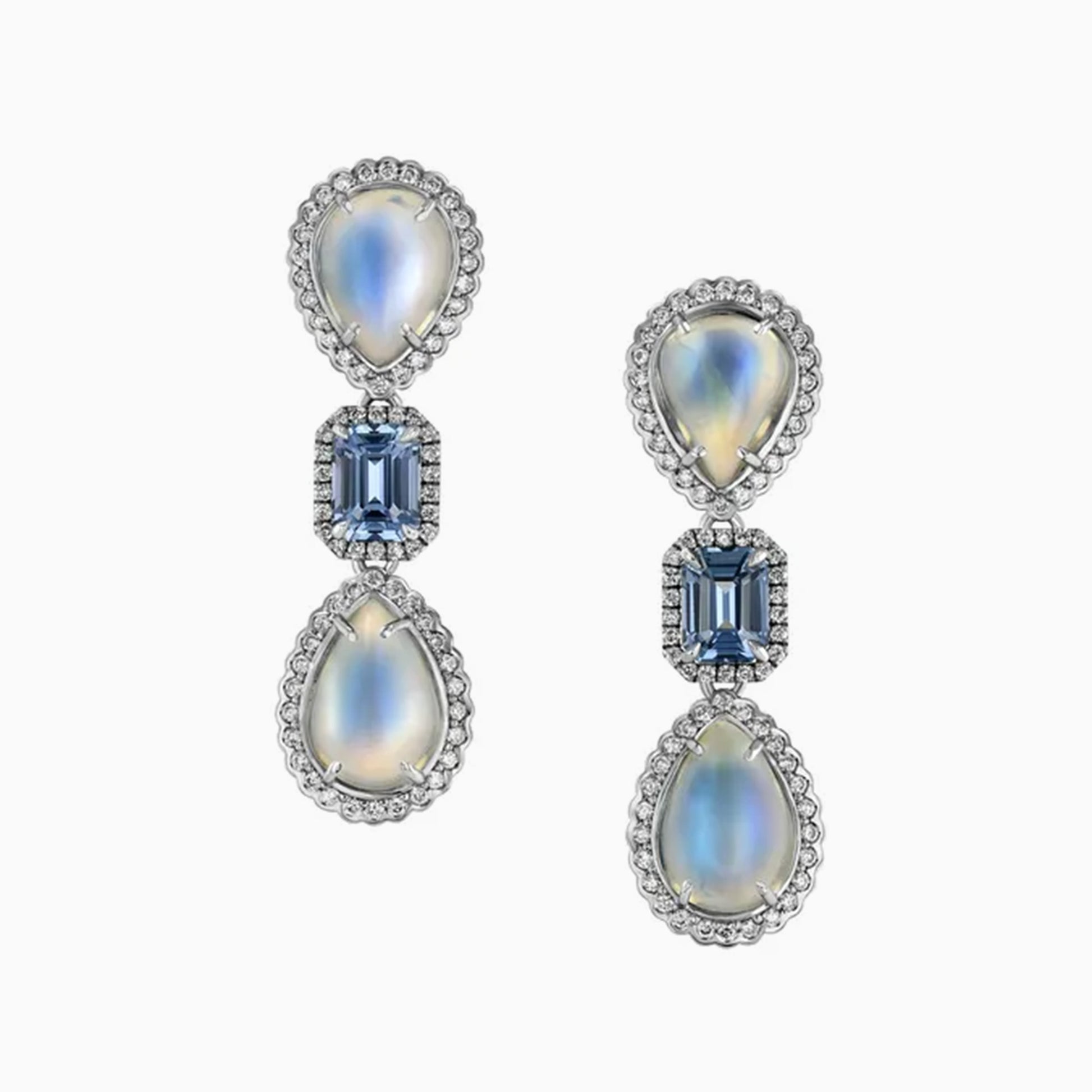 Moonstone and Sapphire Drop Earrings