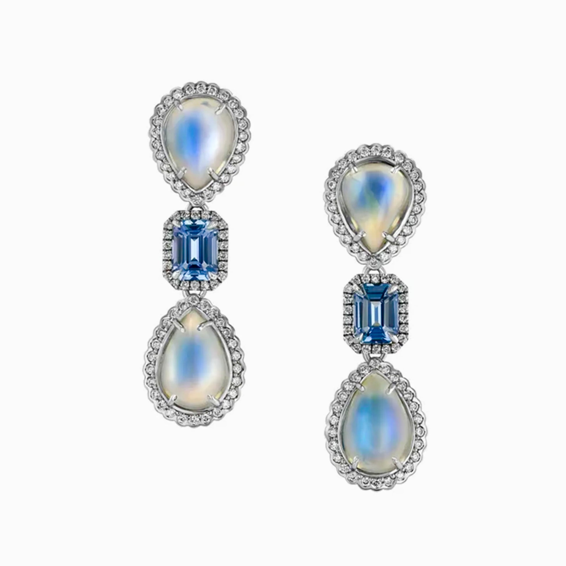 Moonstone & Sapphire Gold Earrings