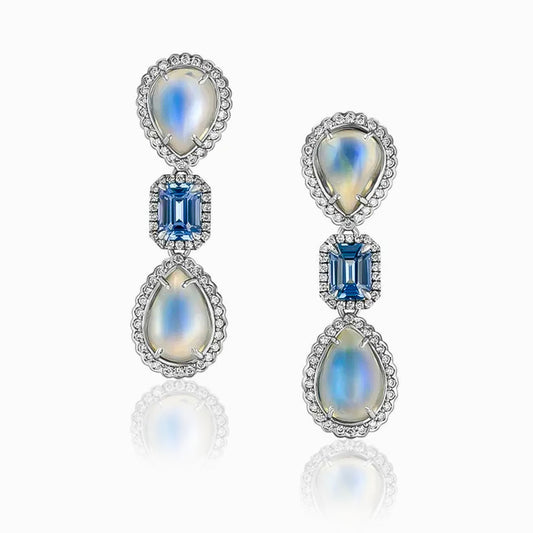 Moonstone, Sapphire & Diamond Gold Earrings