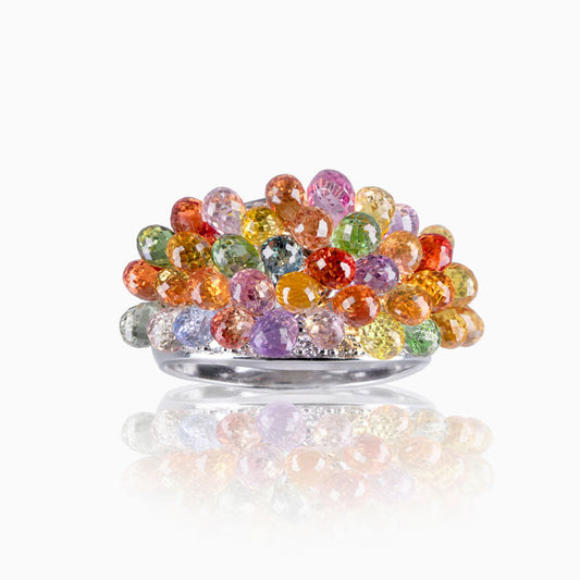 Multi Colored Briolette Sapphires & Diamonds White Gold Ring