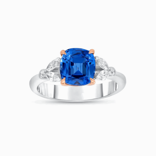 Untreated Ceylon Sapphire Diamond Ring on a white background