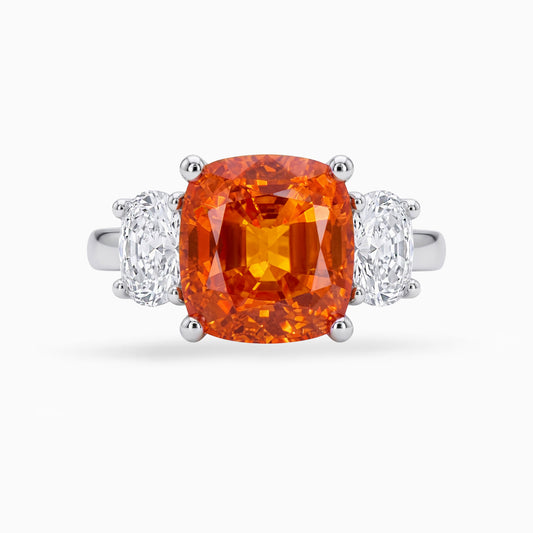 4.04carat Orange Sapphire & Diamond Platinum Ring