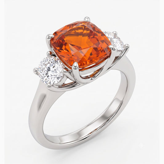 4.04carat Orange Sapphire & Diamond Platinum Ring