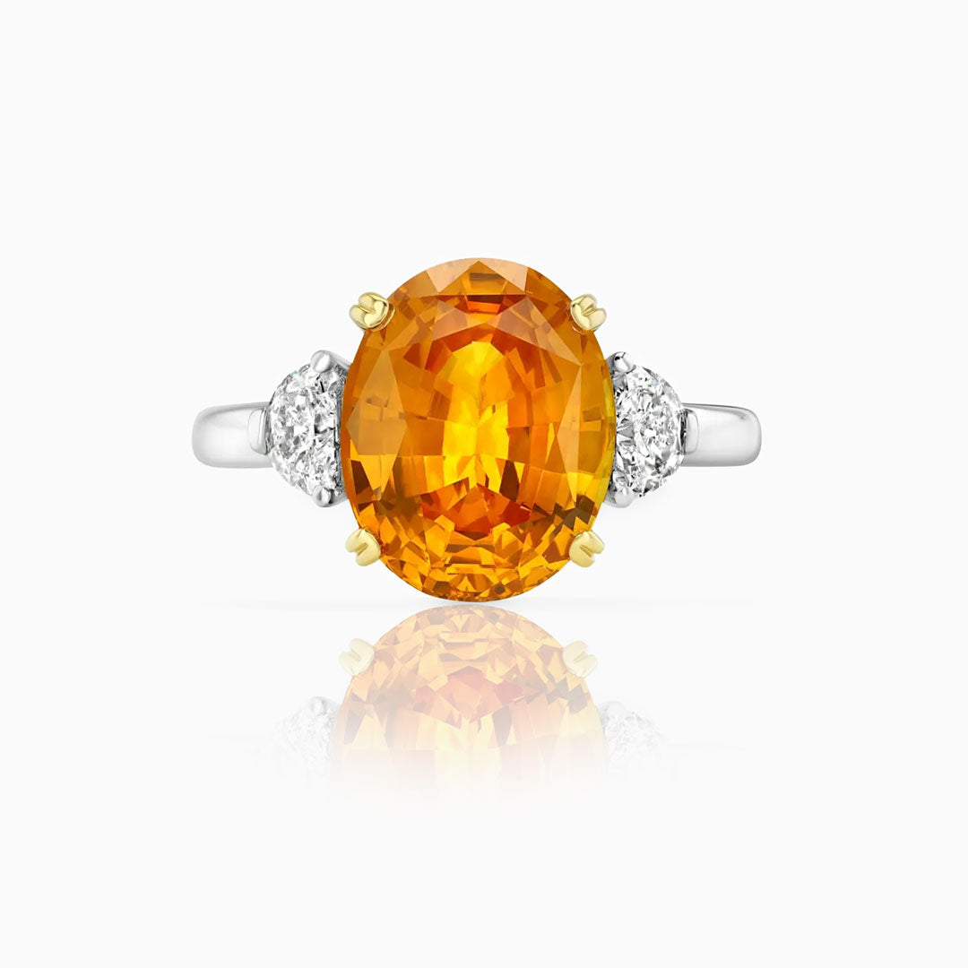 Orange Sapphire & Diamonds Platinum Ring