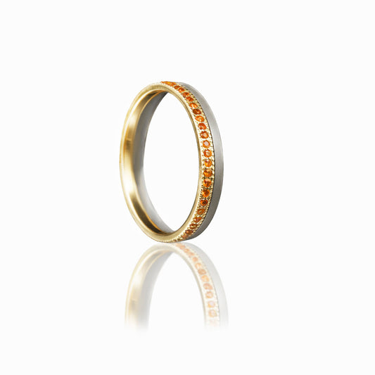 Titanium & Yellow Gold Orange Sapphire Band