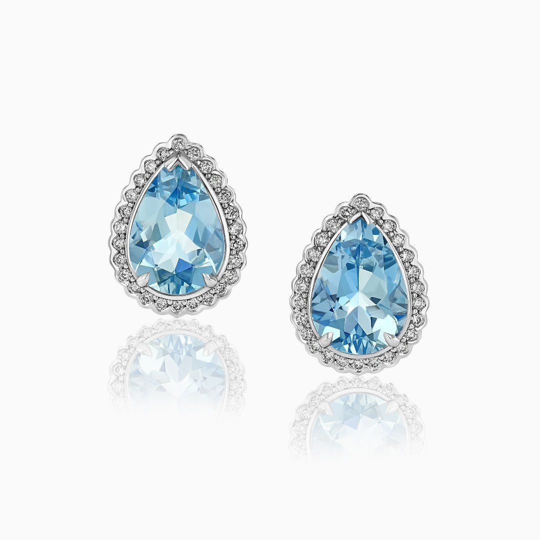 Aquamarine & Diamonds Gold Earrings