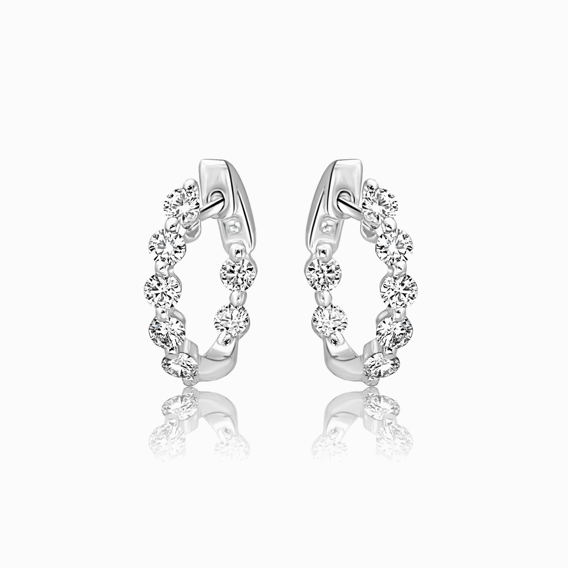 Diamond White Gold Small Hoop Earrings on a white background
