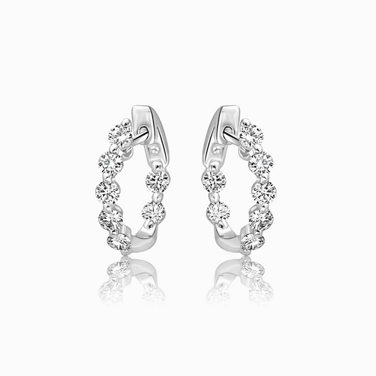 Diamond White Gold Small Hoop Earrings on a white background