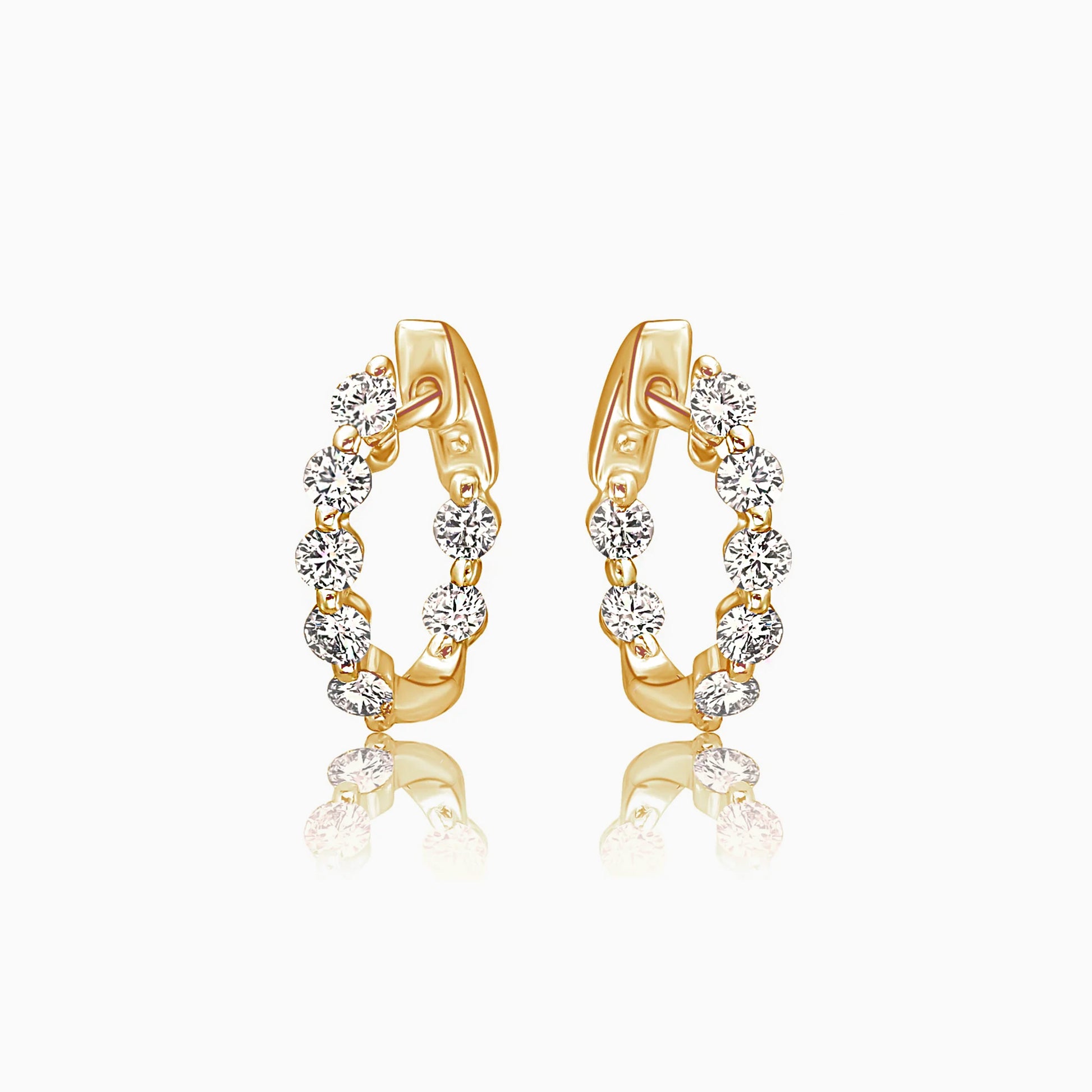 Diamond Yellow Gold Small Hoop Earrings on a white background