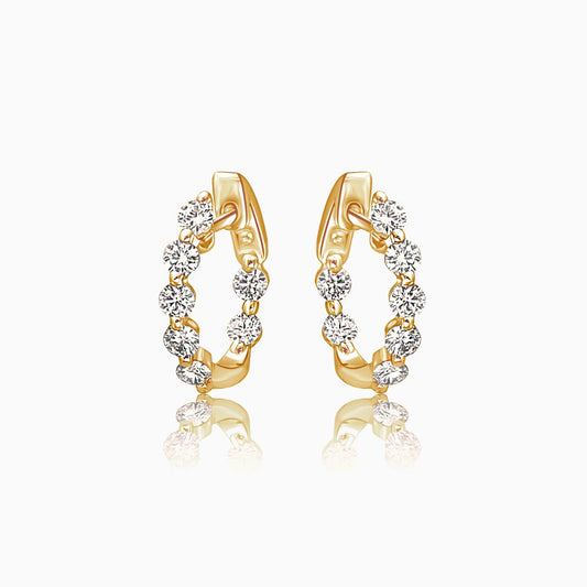 Diamond Yellow Gold Small Hoop Earrings on a white background