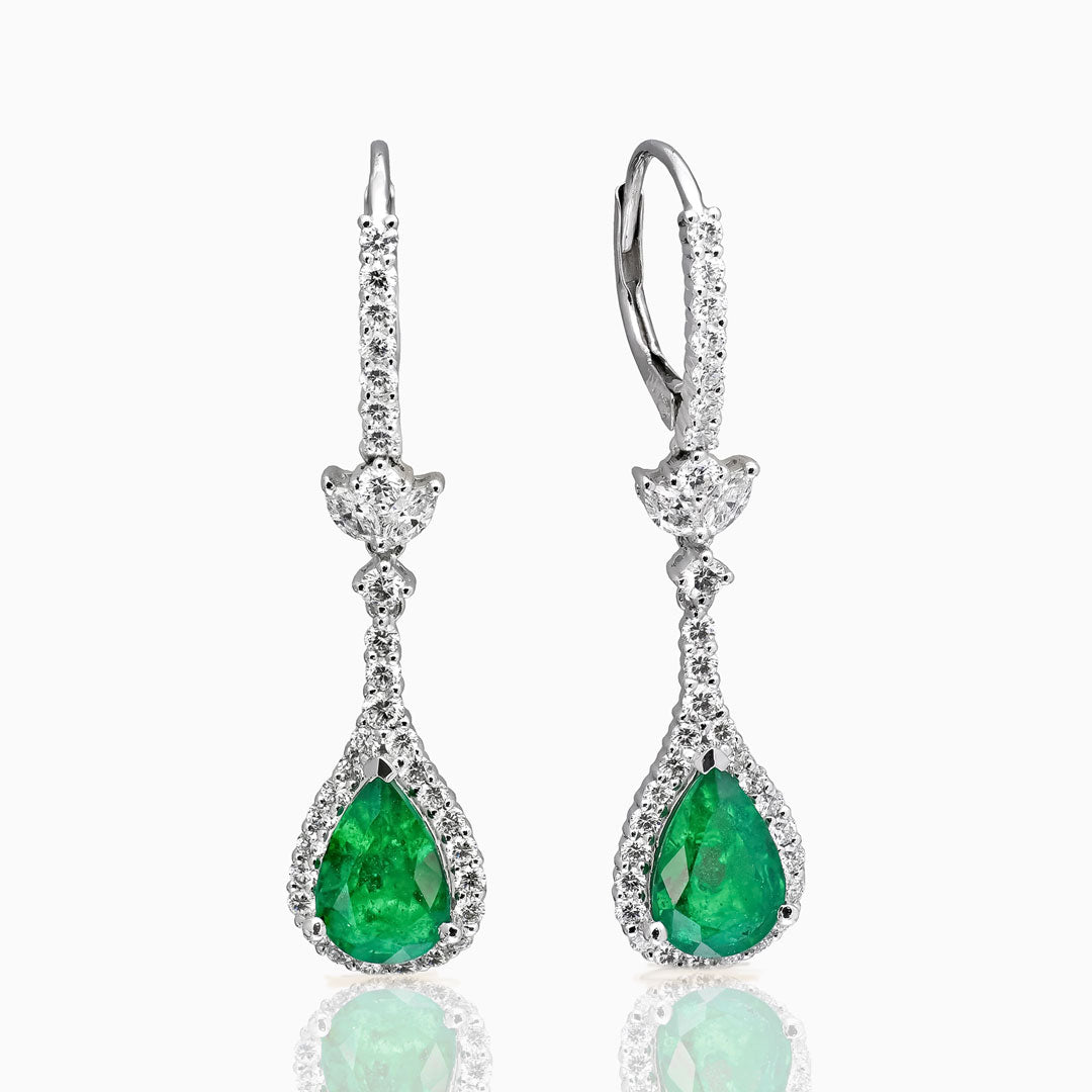 Pair of Zambian Emerald & Diamond Drop Earrings