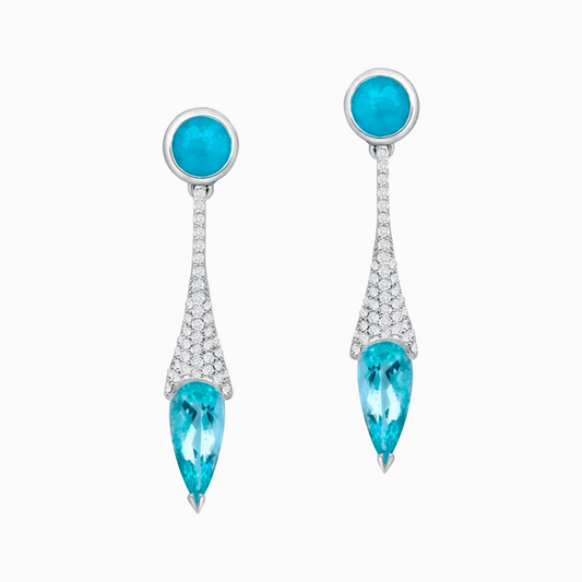 Paraiba Tourmaline Diamond White Gold Earrings on a white background