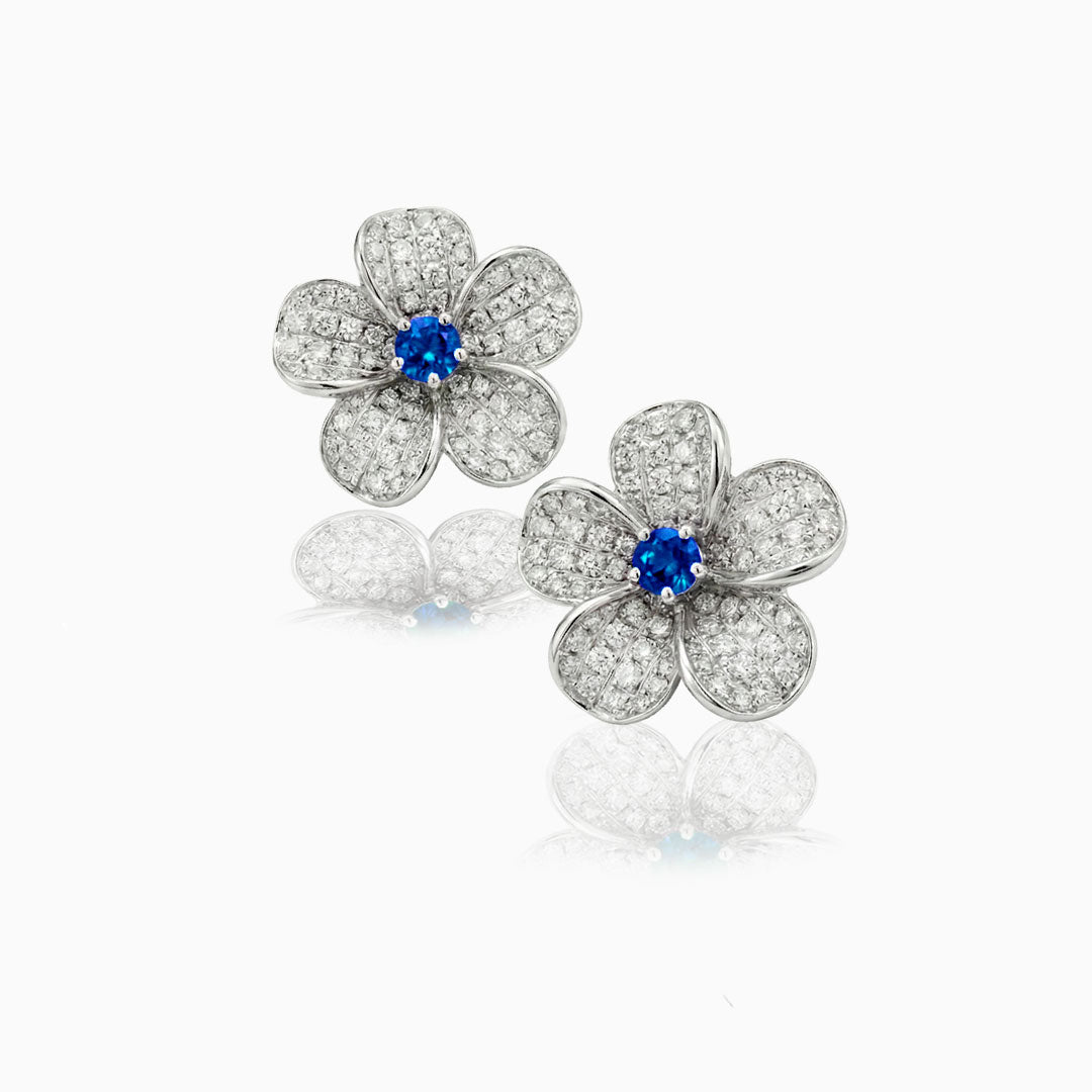 Sapphire & Pave Diamonds White Gold Stud Earrings