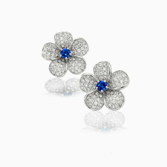 Sapphire & Pave Diamonds White Gold Stud Earrings