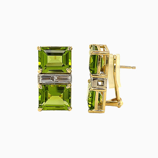 Peridot & Diamond Gold Earrings on a white background