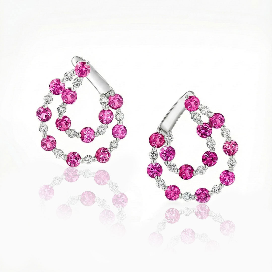 Pink Sapphires & DIamonds White Gold Earrings
