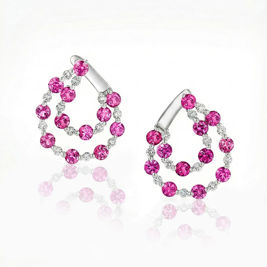 Pink Sapphires & DIamonds White Gold Earrings